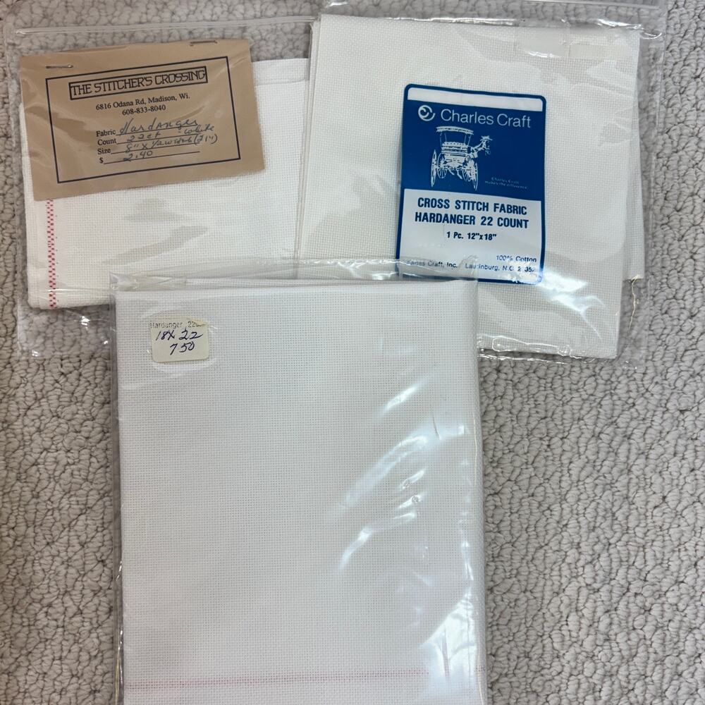 Hardanger Fabric Cross Stitch Embroidery 22 Ct White 3 Lots New Old Stock